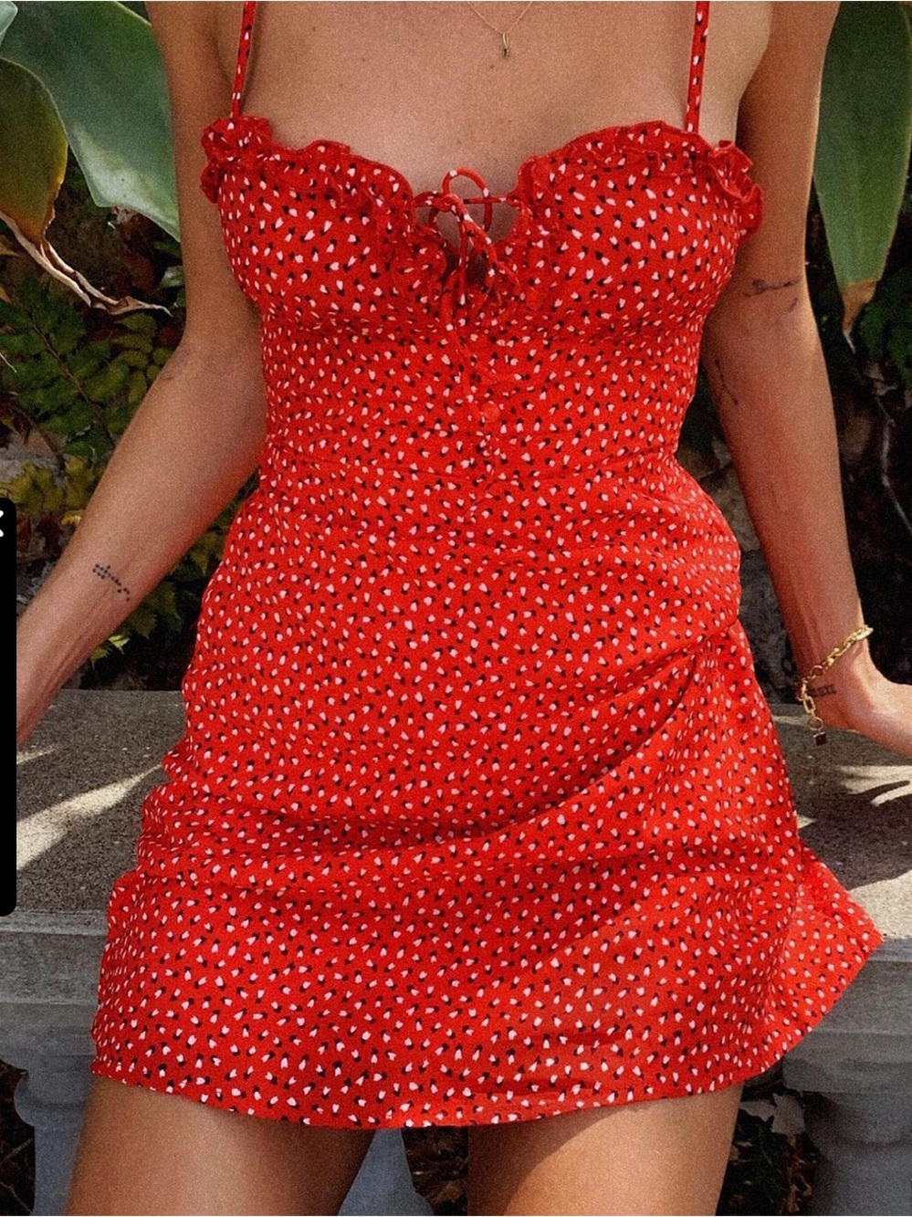 Princess Polly Coquette Girl Red Heart Polka Dot Tie-Front Mini Dress